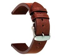 SecTime Genuine Leather Watch Strap Band Prague Brushed Stainless Steel Buckle Spring Bars (20mm, Dark Brown)