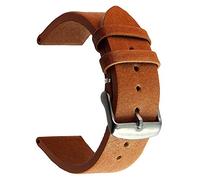 SecTime Genuine Leather Watch Strap Band Prague Brushed Stainless Steel Buckle Spring Bars (22mm, Brown)