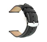 SecTime Genuine Leather Watch Strap Band Tourist Matte Finish Polished Stainless Steel Buckle Spring Bars (24mm, Black)