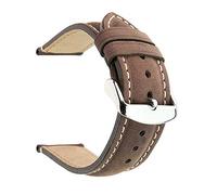 SecTime Genuine Leather Watch Strap Band Tourist Matte Finish Polished Stainless Steel Buckle Spring Bars (18mm, Dark Brown)