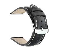 SecTime Genuine Leather Watch Strap Band Tourist Matte Finish Polished Stainless Steel Buckle Spring Bars 20mm, Black (semi-Matte)