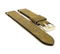 SecTime Genuine Leather Watch Strap Band Vintage Paris Brushed SS. Buckle Spring Bars (20mm, Green)