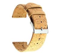 SecTime Real Cork Watch Strap Band Vegan Polished Stainless Steel Buckle Spring Bars (14mm, Brown)