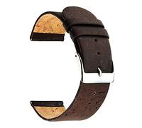 SecTime Real Cork Watch Strap Band Vegan Polished Stainless Steel Buckle Spring Bars (14mm, Dark Brown)