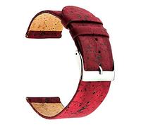SecTime Real Cork Watch Strap Band Vegan Polished Stainless Steel Buckle Spring Bars (16mm, Maroon)