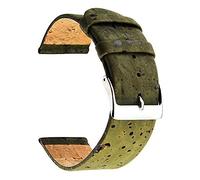 SecTime Real Cork Watch Strap Band Vegan Polished Stainless Steel Buckle Spring Bars (16mm, Olive Green)