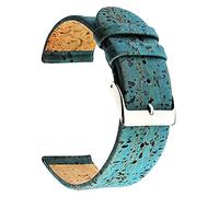 SecTime Real Cork Watch Strap Band Vegan Polished Stainless Steel Buckle Spring Bars (18mm, Blue)