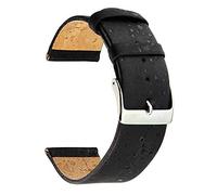 SecTime Real Cork Watch Strap Band Vegan Polished Stainless Steel Buckle Spring Bars (20mm, Black)