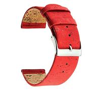 SecTime Real Cork Watch Strap Band Vegan Polished Stainless Steel Buckle Spring Bars (22mm, Red)