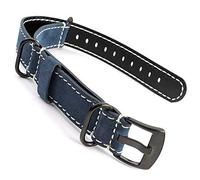 SecTime Suede Genuine Leather Watch Strap Band NATO Cayman Stainless Steel Brushed Black PVD Buckle Spring Bars (20mm, Blue)