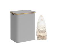 SONGMICS Laundry Basket with Lid, 2-Section Large Laundry Hamper, 130L, Removable Mesh Liner, Oxford Fabric, Bamboo Handles, Collapsible, 52 x 38.5 x 70.5 cm, Dove Grey LCB513G01