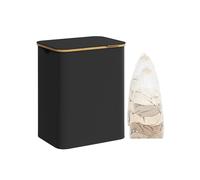 SONGMICS Laundry Basket with Lid, 2-Section Large Laundry Hamper, 130L, Removable Mesh Liner, Oxford Fabric, Bamboo Handles, Collapsible, 52 x 38.5 x 70.5 cm, Ink Black LCB513B01