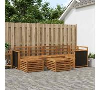 Sectional Sofa Set 6pc Natural Solid Acacia Wood Modular Slatted Patio 63x59cm.