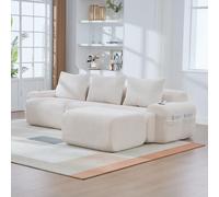 Sectional Sofa with Built-in Cup Holders and Side Storage Pockets, 3-Seater Modular Sofa with Ottomans, 268L x 174W x 80H cm, Beige Aosom UK
