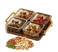 Sectioned Serving Tray,Snack Fruit Tray | Clear Removable Fashion Elegant Sturdy Compact Divided Serving Platter with Lid & Handle for Chips and Dip, Fruit, Veggies, Candy and Snacks