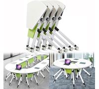 Sector Shape Meeting Table, Flip Top Mobile Training Table for Office, Movable Computer Table with Silent Caster Wheels, 2pcs