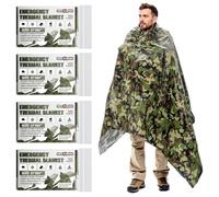 SecuCaptain Survival Emergency Thermal Blankets: Thicken 28um Space Mylar Blanket Kit for Outdoor Cold Winter Camping, Hiking, Car Bug Out Bag, or First Aid - Woodland Camo 4 Pack