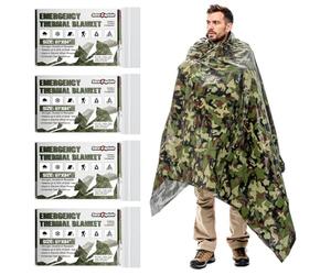 SecuCaptain Survival Emergency Thermal Blankets: Thicken 28um Space Mylar Blanket Kit for Outdoor Cold Winter Camping, Hiking, Car Bug Out Bag, or First Aid - Woodland Camo 4 Pack