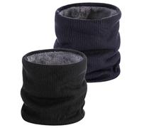 Secuinu Winter Neck Warmer Fleece Lined Infinity Scarf Thicken Thermal Windproof and Dust Skiing Circle Double-Layer Knitted Snoods Scarf for Mens Women Sports Cycling Ski (Black+Navy)