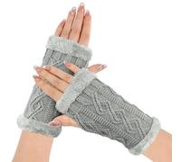Secuinu Women Winter Warm Knit Fingerless Gloves Hand Thumbhole Arm Warmers Mittens Working (Light Grey)