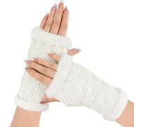 Secuinu Women Winter Warm Knit Fingerless Gloves Hand Thumbhole Arm Warmers Mittens Working (White)