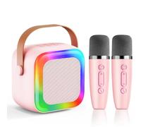 SECULEAD Mini Karaoke Machine for Kids Teen Adults, Kids Karaoke Machine with 2 Wireless Microphones and LED Lights Toys for Party, Home, Gifts for 4 5 6 7 8 9 10 11 12+ Years Girls Boys(Pink)