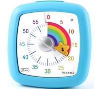 Secura 60-Minute Visual Timer, Kitchen Timer, Countdown Timer for Kids and Adults, Loud Alarm, Time Management Tool with Pause Function (Blue & Star)