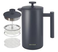Secura French Press Coffee Maker, 304 Grade Stainless Steel Insulated Coffee Press with 2 Extra Screens, 34oz (1 Litre), Grey