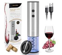 Secura Stainless Steel Electric Wine Opener, Rechargeable Automatic Wine Bottle Opener with Foil Cutter & Charging Cable, Reusable Corkscrew Wine Opener Electric for Home Party Bar Outdoor, Silver