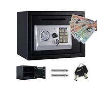 Secure Box with Deposit Slot Electronic Security Safe 16L Digital Keypad Included 2 Keys Home Mini Safe Box, Wall And Floor Fixings, for Donation Box, Collection Box, Hotel Safes 14"x 10"x 10", Black