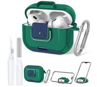 Secure Lock Case for AirPods Pro 2 with Phone Stand, QINZAC Soft Clear TPU Shockproof Protective Cover for Airpods Pro 2nd/1st Generation Accessories with Cleaning Pen & Keychain (Green)