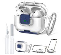 Secure Lock Case for AirPods Pro 2 with Phone Stand, QINZAC Soft Clear TPU Shockproof Protective Cover for Airpods Pro 2nd/1st Generation Accessories with Cleaning Pen & Keychain (Clear)