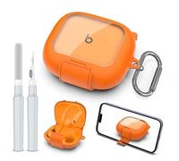 Secure Lock Case for Powerbeats Pro 2 with Phone Stand, LAKSDIURT Shockpoof Protection Cover Compatible with Beats Powerbeats Pro 2 Earbuds Clear Power Pro2 Case with Cleaner Kit & Keychain (Orange)