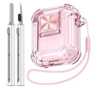 Secure Lock for Airpods Case, Clear Airpods 2nd Generation Case with Security Lock, TPU Material Airpods Case 1st Generation with Silicone Wrist Strap with Cleaning Kit - Clear Pink