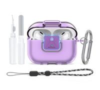 Secure Lock for AirPods Pro 2 Clear Case Shockproof Protective TPU Cover Compatible with Apple Airpods Pro 2nd/1st Generation with Keychain/Lanyard/Cleaner Kit (Clear Purple)