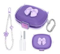[Secure Lock] TUDIOW Bow Case Cover for JBL Endurance Peak 4, Clear Purple | Cute Clear TPU Shockproof Protection Case for Women with Cleaning Pen & Carabiner, Keychain