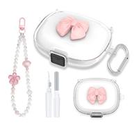 [Secure Lock] TUDIOW Cute Bow Case Cover for JBL Endurance Peak 4, Clear TPU Shockproof Protection Case for Women with Cleaning Pen & Carabiner, Keychain (Transparent)