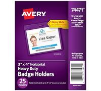 Secure Top Heavy-Duty Badge Holders, Horizontal, 4w X 3h, Clear, 25/pack