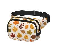 Secure Zip Pocket Waist Bag, Water-Resistant & Lightweight Bum Bag with Dual Compartments for Men Women, Hands-Free Running Festival Crossbody Pack (Autumn/Maple Leaves E)
