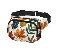 Secure Zip Pocket Waist Bag, Water-Resistant & Lightweight Bum Bag with Dual Compartments for Men Women, Hands-Free Running Festival Crossbody Pack (Autumn/Maple Leaves C)