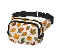 Secure Zip Pocket Waist Bag, Water-Resistant & Lightweight Bum Bag with Dual Compartments for Men Women, Hands-Free Running Festival Crossbody Pack (Autumn/Maple Leaves A)