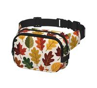 Secure Zip Pocket Waist Bag, Water-Resistant & Lightweight Bum Bag with Dual Compartments for Men Women, Hands-Free Running Festival Crossbody Pack (Autumn/Maple Leaves B)