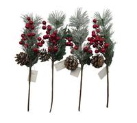 SecureFix Direct Christmas Artificial Snowy Yew Branch Decoration X4 (Festive Berries Plant Ornament Pine Cone)
