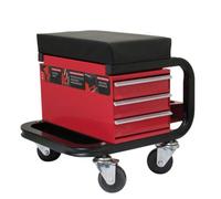 SecureFix Direct Mechanic Creeper Seat Workshop Trolley With Drawers (Padded Garage Work Stool Wheeled Tool Box)