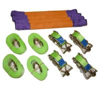 SecureFix Direct Recovery Ratchet Strap Set Hi Vis X4 (35mm X 4M Round Sling Alloy Wheel Tie Down Trailer Kit)