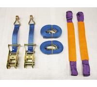 SecureFix Direct Recovery Ratchet Strap Set X2 (35mm X 4M Round Sling Alloy Wheel Tie Down Trailer Kit)