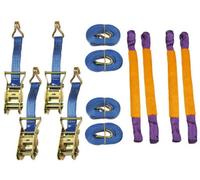 SecureFix Direct Recovery Ratchet Strap Set X4 (35mm X 6M Round Sling Alloy Wheel Tie Down Trailer Kit)