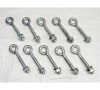 SecureFix Direct X10 M6 X 100mm Zinc Plated Folded Straining Eyebolts Nut & Washer - Wire Support Fencing Straining
