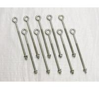 SecureFix Direct X10 M8 X 300mm Zinc Plated Folded Straining Eyebolts Nut & Washer - Wire Support Fencing Straining