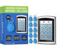 SecureMyDoor Access Control Ip65 Proximity Keypad With 10X Proximity Rfid Fobs For Indoor & Outdoor Use, 12-24V, Stores 1000 Cards And Pins